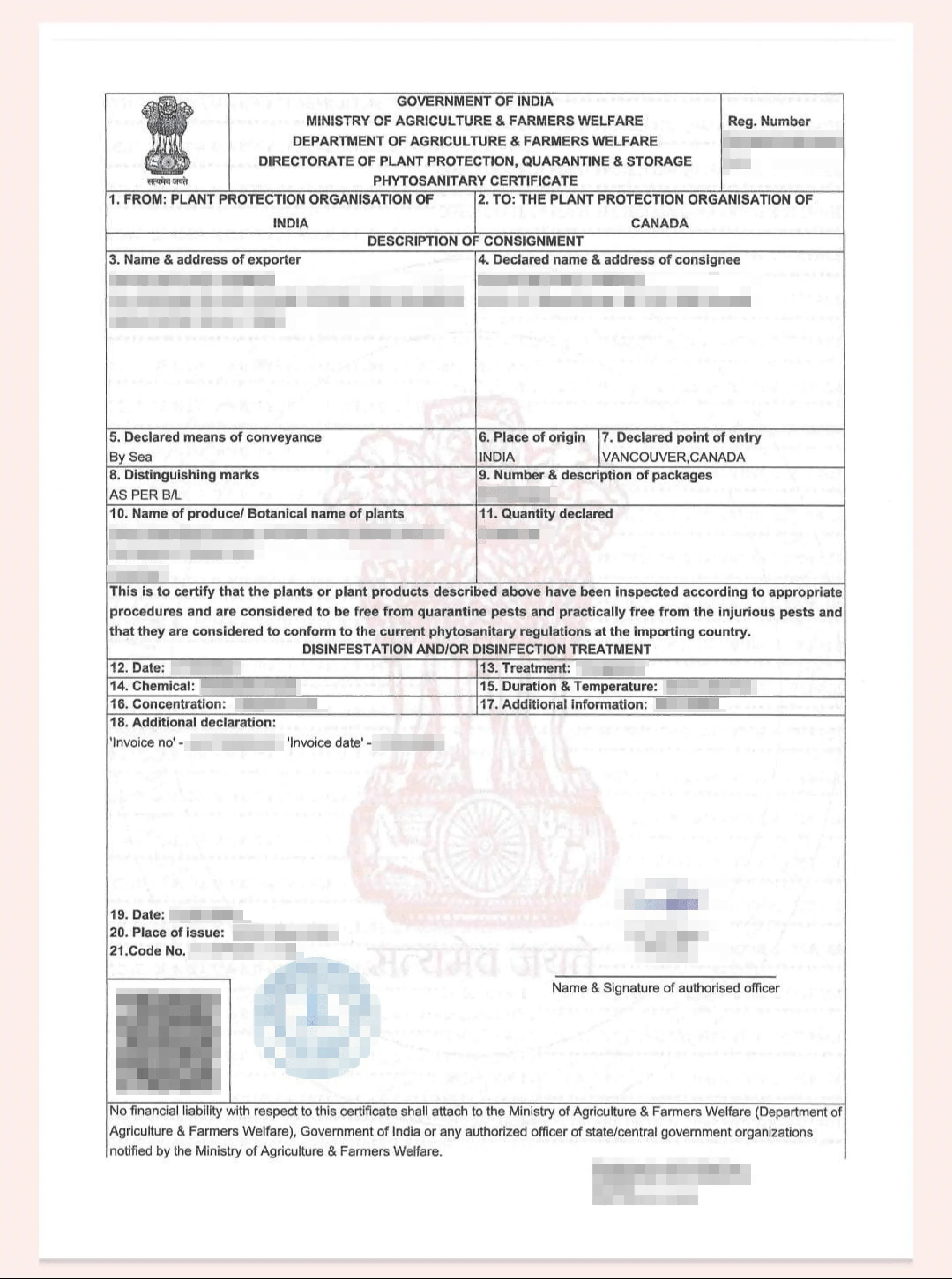 Phytosanitary Certificate  [Sample]
