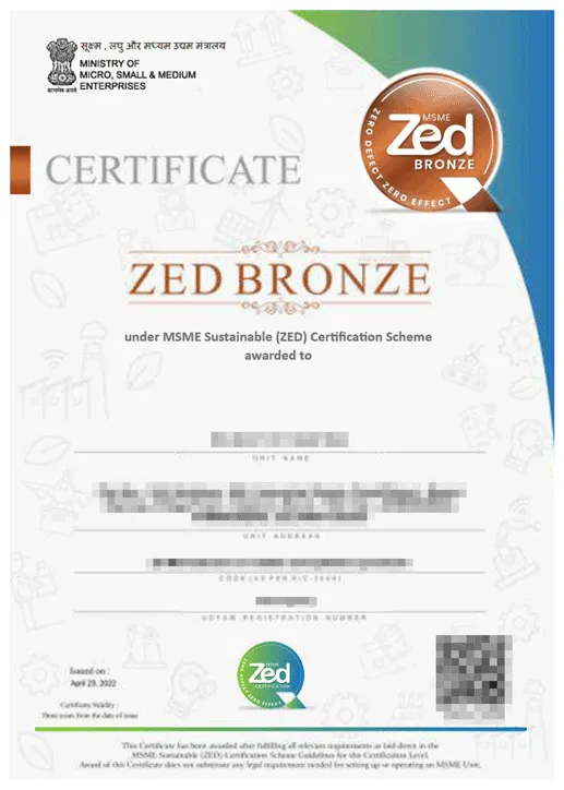 zed bronze certificate sample